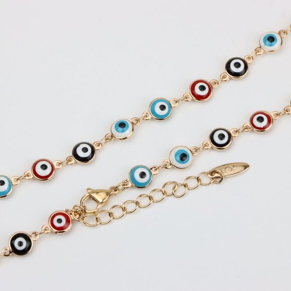 Colorful Evil Eye Necklace in Rose Gold Finish, Adjustable Chain, XPNL0389 - Picture 3 of 12